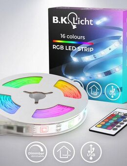 B.K.Licht LED Stripe USB LED Strip, 3 m, mit Farbwechsel, 90-flammig, Lichtleiste, mit Fernbedienung, selbstklebend