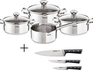 Tefal Topf-Set Duetto + Ice Force, Edelstahl (Set, 10-tlg., 1 Kasserolle 16 cm, je 1 Kochtopf mit Deckel 16/20/24 cm, 3 Kochmesser), Set: Edelstahl-Topfset (alle Herdarten), Induktion