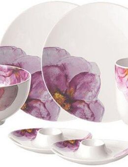 Villeroy & Boch Frühstücks-Geschirrset Rose Garden (8-tlg), 2 Personen, Fine China-Porzellan, Made in Germany, Fine China Porzellan