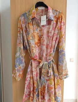 Oversize Chiffon Kleid Limitiert Volant Blumen rosa orange blau Seide gr. 34 XS,36 S,38 M NEU - Hardheim