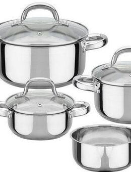GSW Topf-Set Montreal, Edelstahl (Set, 9-tlg., je 1 Kochtopf 14/16/20 cm, 1 Stieltopf 14 cm), inkl. aller Kochutensilien die eine Haushaltsküche benötigt, Induktion