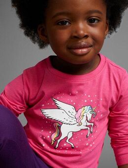 KIDSWORLD Langarmshirt mit süßem Einhorn Druck langärmlig, hüftlange Passform, stylischer Druck