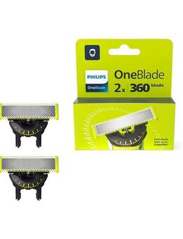 Philips Ersatzscherteil OneBlade 360, 2 St., 360-Grad-Klingen, nass und trocken einsetzbar, hält bis zu 4 Monate