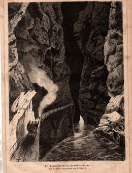 Grafik ; Die Taminaschlucht bei Fackelbeleuchtung., Nach der Natur aufgenommen von R. Aßmus. , Blatt 31cm x 21cm , M7 - Görlitz