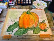 Book Page Painting Aquarell auf Buchseiten Kürbis Pumpkin 30 cm x 22 cm - Iserlohn