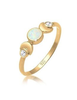Elli Fingerring Halbmond Zirkonia Synthetischer Opal 925 Sterling Silber
