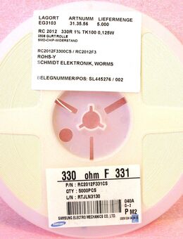 1 Rolle Samsung SMD-CHIP-Widerstand RC2012F331CS - 330 Ohm / F 331 - 5000 Stück - Biebesheim (Rhein)