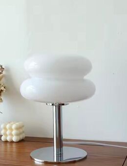 Glas Tischlampe Weiß mit Chromfuß & Kabel – Modern & Elegant - Langenberg