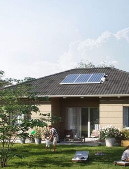 Modernes Haus im Bungalow-Stil mit überdachter Terrasse - Biesenthal