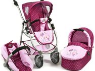CHIC2000 Kombi-Puppenwagen Emotion All In 3in1, Brombeere, inkl. Babywanne, Babyschale und Sportwagenaufsatz