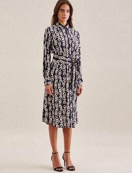 seidensticker Sommerkleid Schwarze Rose Langarm Kragen Kettenprint