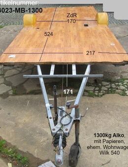 Plattformanhänger 1300kg ca 524 x 217 171 mit Brief, ZdR 170, ideal für TINY House, Quad- Zweirad-Maschinentransporter gebr. (Wilk 540 89) mit Auflaufeinrichtung Alko 161S - Schotten Zentrum