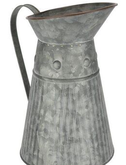 I.GE.A. Dekovase Metall-Krug (1 St), Graue Deko-Kanne mit Riffelung Schlaghammer-Optik Vase für Blumen