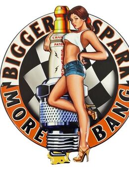 Schönes Blechschild Zündkerze Bigger Spark mit Pin Up Girl - München