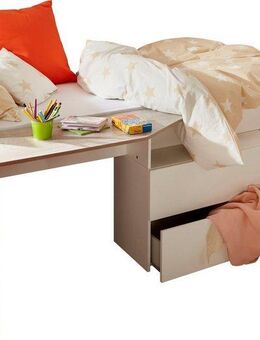 Parisot Hochbett Milky mit kleiner Arbeitsfläche und kleiner Kommode, extra Stauraum