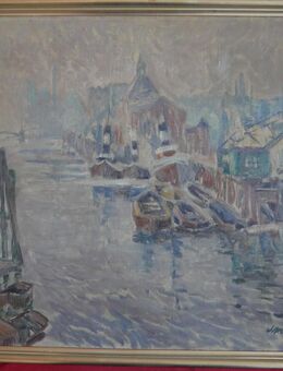 Gemälde , Hafenansicht 1929 , Hugo Volkwarth 1888 - 1946 , Hamburg - Görlitz