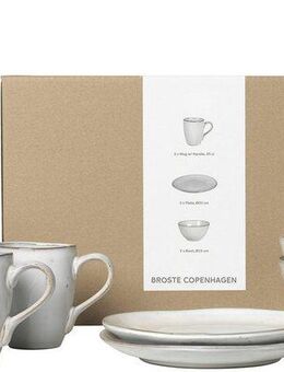 Broste Copenhagen Frühstücks-Geschirrset Nordic Sand, inklusive 1 Packung Twist Kerzen (7-tlg), 2 Personen, Keramik, Beliebte Geschirr Sets Exclusiv mit Geschenk