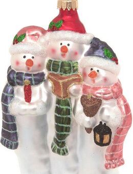 Krebs Glas Lauscha Christbaumschmuck Drei singende Schneemänner (1-tlg), Christbaumschmuck, Glas, mundgeblasen, handgefertigt, Schneemänner