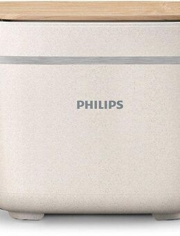 Philips Toaster HD2640/10 Eco Conscious Collection, 2 kurze Schlitze, für 2 Scheiben, 830 W, Aufwärm- und Auftaufunktion, biobasierter Kunststoff, Seidenweiß matt