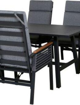 KONIFERA Garten-Essgruppe Edessa Komfort, (Set, 13-tlg., 6x Stuhl mit Rückenverstellung, 1x Tisch 180x97x74 cm, inkl. Auflagen), Tischplatte aus Alu-Lamellen,Armlehne mit Seilgeflecht&Noonwood-Latten