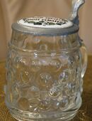 Bierkrug aus Glas , 0,5Liter , mit Spruch : Hopfen und Malz Gott erhalts ., gebraucht , Original von BMF , Höhe 15cm in 02828