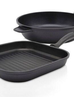 Krüger Pfannen-Set Aluguss Pfannenset LEIPZIG, 2 tlg., Aluminiumguss (Set, 2-tlg., 1x Eckpfanne 28x28 cm (H. 4,5 cm), 1x Bratpfanne Ø 24 cm (H. 6,5 cm), hochwertige Antihaft-Versiegelung