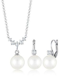 Elli Schmuckset Set mit Perlen Zirkonia Weiß 925 Sterling Silber