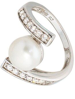 JOBO Perlenring Ring mit Perle und 14 Zirkonia, 925 Silber rhodiniert