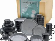 CreaTable Kombiservice Nordic Fjord (30-tlg), 6 Personen, Steinzeug, je 6 Speiseteller, Suppenteller, Dessertteller, Schalen, Kaffeebecher