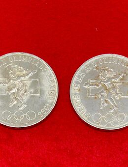 2 Silbermünzen Mexico 25 Pesos 1968 Olympia Handballspieler der Maya, je 22,5 Gramm 720/1000 Feinsilber - Mannheim