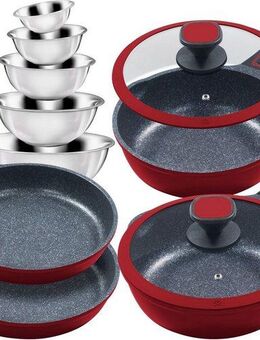 KING Pfannen-Set Moonscape, Aluminiumguss (Set, 11-tlg., je 1 Bratpfanne Ø 24/24/28/28cm, H: 5/7,5/5,5/8,5cm, - 1,9/2,8/2,5/4 l), Induktion, Moonscape-Beschichtung,inkl. 5 Schüsseln
