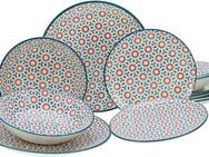 CreaTable Teller-Set Stella (12-tlg), 4 Personen, Porzellan, orientalisches Fliesenmotiv