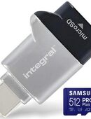 OTG Speicherkartenleser integral - USB 3.0 Typ C, Samsung PROPlus - MicroSDXC 512GB mit einer Datenübertragung von bis zu 160MB/s - inklusive SD-Adapter in 90763