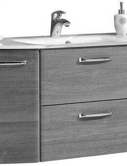 Saphir Waschtisch Quickset Waschplatz inkl. Glaswaschtisch, 112 cm breit, 2 Türen, Unterschrank mit Waschbecken, inkl. Türdämpfer, Griffe Chrom Glanz