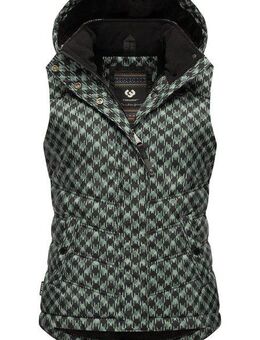 Ragwear Steppweste Hesty Print Weste mit abnehmbarer Kapuze und Hahnentritt Muster