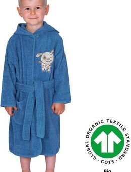 Wörner Kinderbademantel Hund, Langform, Baumwoll-Webfrottier, Kapuze, Gürtel