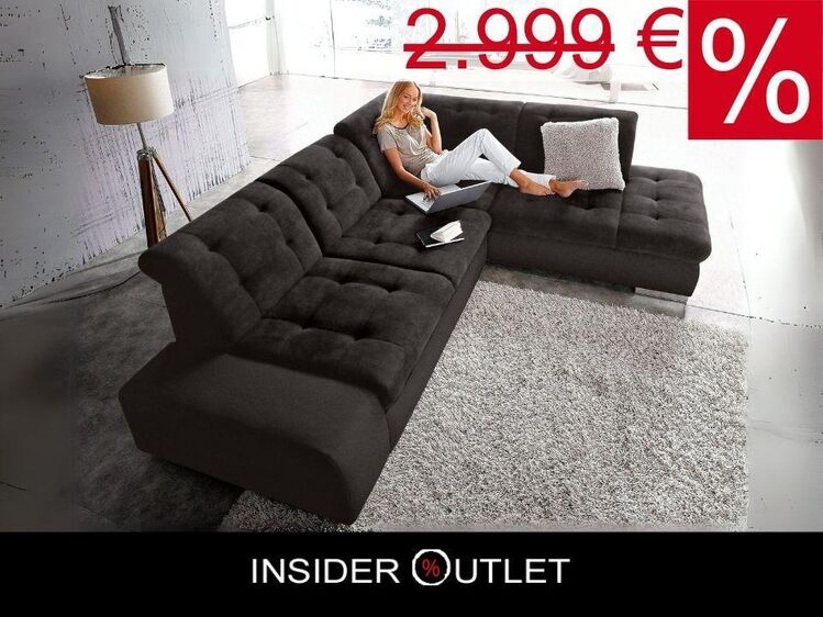 Ecksofa 280x221cm Schwarz Bettfunktion Softstruktur Pale Sit&More - Köln