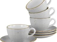 CreaTable Tasse Vintage Nature Stein, Kaffeetassen-Set, 8-tlg., Porzellan, Handgemalt, Gesprenkelt, Rustikales Außenband