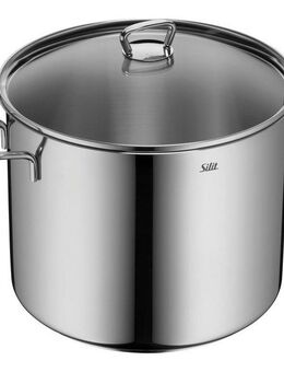 Silit Gemüsetopf Suppentopf Induktion mit Glasdeckel, Cromargan® Edelstahl Rostfrei 18/10 (Set, 2-tlg), für alle Herdarten geeignet, Kochtopf mit extra hohem Rand 12l