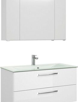 Saphir Badmöbel-Set Trentino 2-teilig Glas-Waschtisch, Spiegelschrank mit LED-Leuchte, (3-St), Badmöbel-Set 107cm breit, inkl. Türdämpfer, 3 Türen, 2 Auszügen