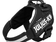 Sparset: JULIUS-K9 IDC®-Powergeschirr - schwarz + JULIUS-K9® Doppel-Führleine gummiert - Größe 2 + 220 cm Leine (bis 50 kg)
