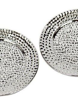 I.GE.A. Dekotablett Keramik-Schale rund (2 St), 2er Set Dekoschale silber Tablett Weihnachtsdeko Deko Advents-Tablett