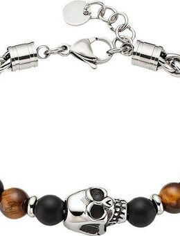 Bruno Banani Armband Schmuck Geschenk Edelstahlarmband mit Tigeraugen und Totenkopf-Motiv, mit Tigerauge (synth)