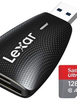 Speicherkartenleser Lexar DUAL, MicroSD & SD Laufwerke, USB 3.1 Typ A, SanDisk Ultra MicroSDXC 128GB mit einer Datenübertragung von bis zu 120MB/s, inklusive SD-Adapter - Fürth