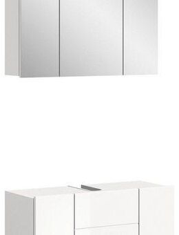 welltime Badmöbel-Set BIEL, TOPSELLER, 2 teilig, inkl. Beleuchtung, MDF Front, Rillenoptik, (2-St., best. aus: Waschbeckenunterschrank, Spiegelschrank inkl. Beleuchtung), Badmöbel, Kombination, Kombi, Badezimmer, Badkombination, Badschrank