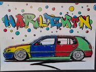 Handgefertigtes Comicbild Kultauto Golf 3 Harlekin - Schöppenstedt