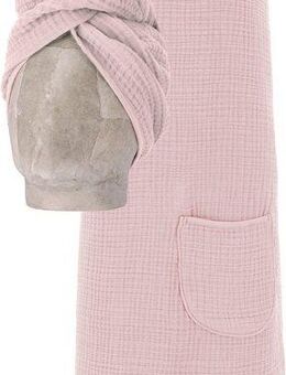 Vossen Kilt Wellness Set, ideal für Sauna & Spa, Hotelbademantel, Morgenmantel, Baumwoll-Mix, Musselin, 1 Spa Dress +1 Turban in einem Set inkl. Geschenkverpackung