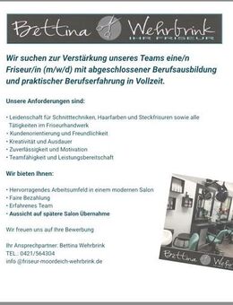 Friseur/in (m/w/d) in Vollzeit gesucht - Stuhr