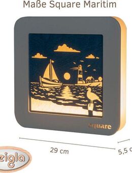 Weigla LED Dekolicht Square Wandbild Maritim, Batterie & Timer, WEIẞ-BLAU, Made in Germany, LED fest integriert, Neutralweiß, Erzgebirge garantiert, maritime Deko Innen, Dekolampe