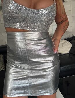 Amisu 2-teilig Set Leder Rock und Pailletten top Silber Gr.34 XS - Hagen (Stadt der FernUniversität)